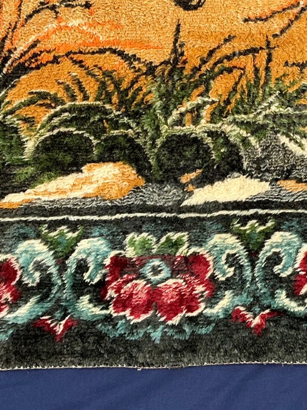 Oversized VTG 1960s Italian Wall Tapestry Pheasant Fox Woodland Rug 47”x70” - Picture 9 of 16